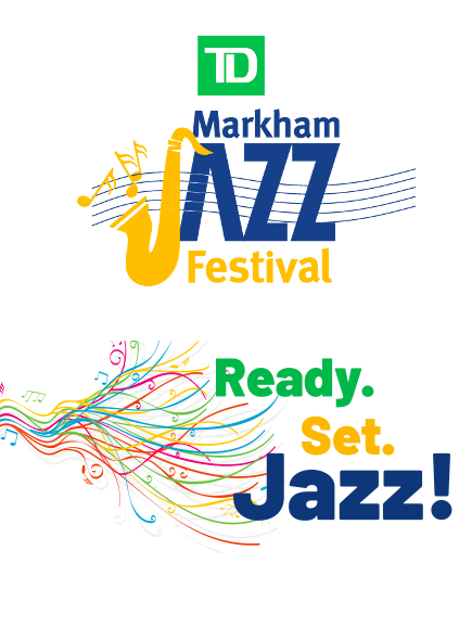 A logo for the markham jazz festival and ready. Set. Jazz