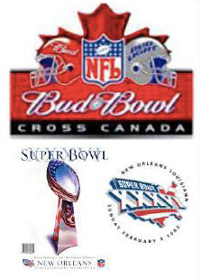 A group of logos for the super bowl, nfl and new orleans saints.